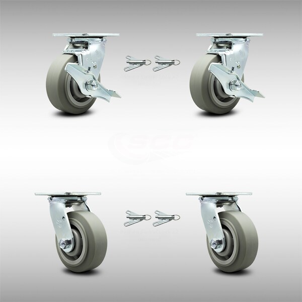 Service Caster 5 Inch SS Thermoplastic Caster Set with Ball Bearings 4 Swivel Lock 2 Brake SCC SCC-SS30S520-TPRBF-TLB-BSL-2-BSL-2 - main